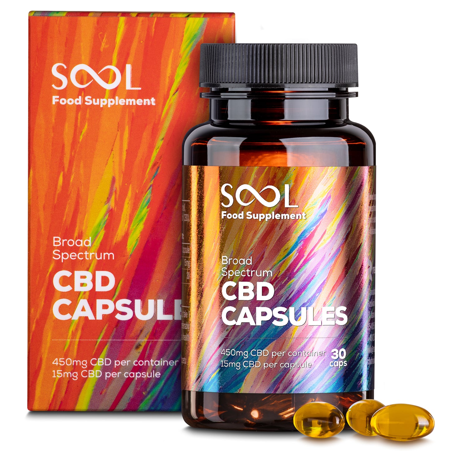 Broad Spectrum CBD Gel Capsules 450mg, 30pcs, THC Free